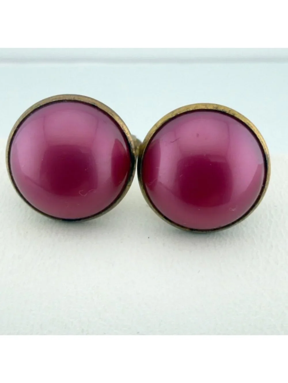 Vintage Round Cabochon Cufflinks Set of 2 Green Pink Mid Century
